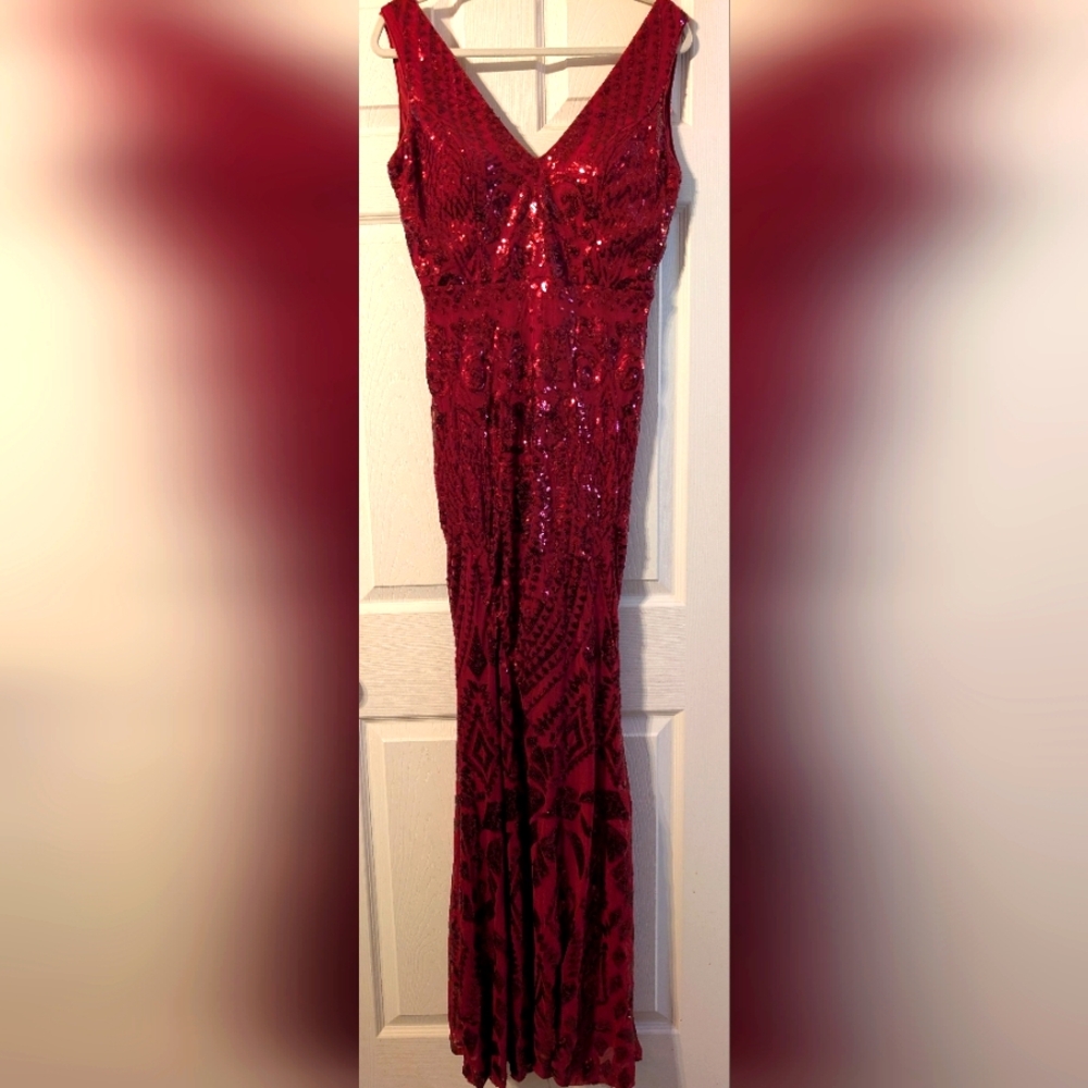 V Neck Sequin Maxi Dress